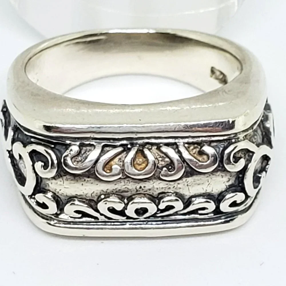 Rectangle Front Delicate Scroll Work Statement Sterling Silver Ring Unisex